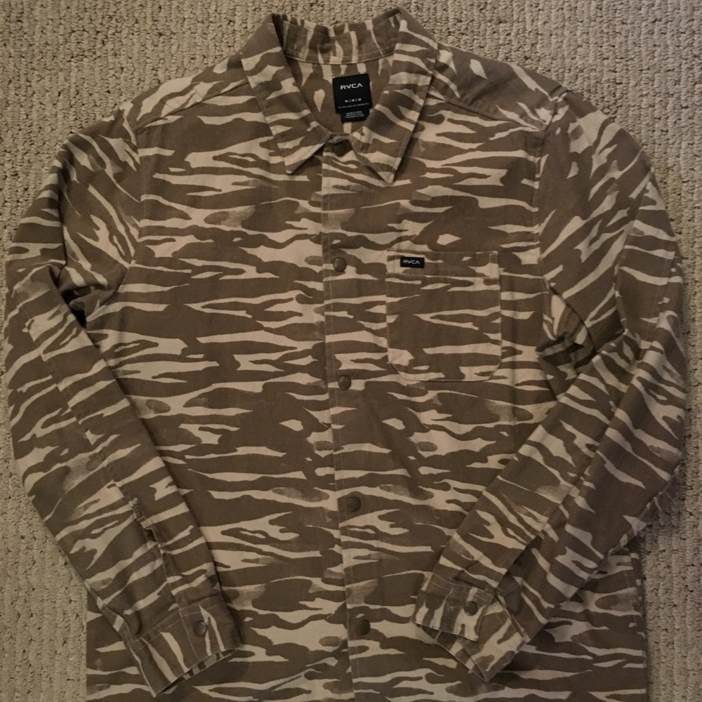 RVCA Brown Mens Camo Print Pocket Button Down